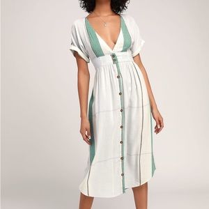 Elegant Green and White Button-Down Dress